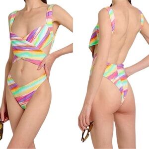 Reina Olga Exotica One Piece Swimsuit Size 3 (L) Pastel Multi Made In Italy